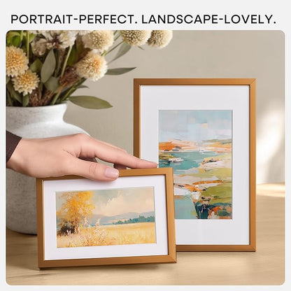 Homeforia 8.5x11 Picture Frame Bronze, High End Metal Brass Frame 8.5 x 11 with Mat 6 by 8 Photo, 11x8.5 Frames Matted to 6x8 Print, 8.5by11 Wall or Tabletop Frames, Tempered Glass, Wall Kit, Set of 3