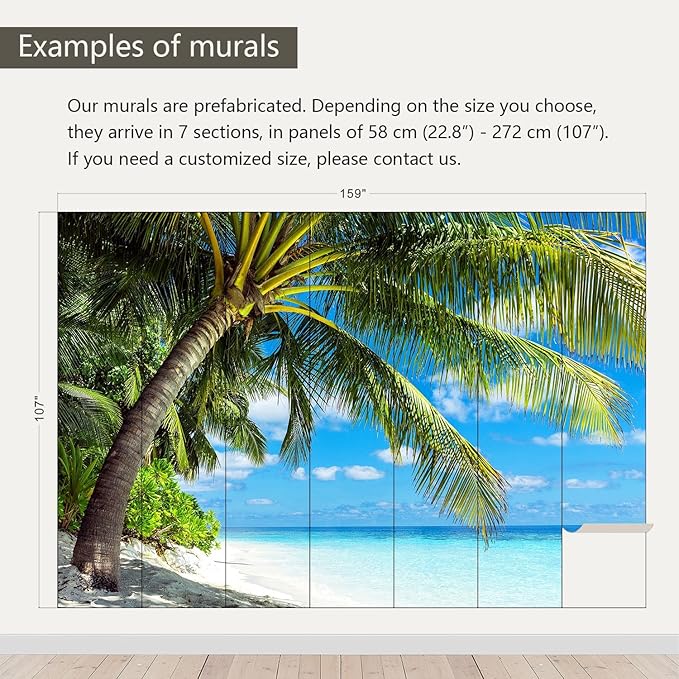 AFZEVEB-Beach Wall Mural Tropical Palm Tree Landscape Wallpaper for Bedroom 159"x107"(Not Peel and Stick)