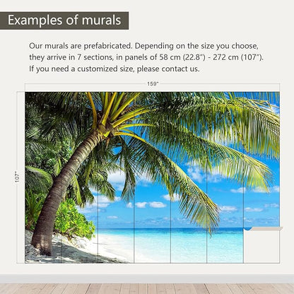 AFZEVEB-Beach Wall Mural Tropical Palm Tree Landscape Wallpaper for Bedroom 159"x107"(Not Peel and Stick)
