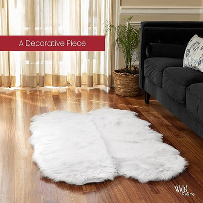 Silky Soft Faux Fur Rug, 3 ft. x 5 ft. White Fluffy Rug, Shaggy Sheepskin Great for Living Room, Bedroom, Kid's Room, or Nursery, Home Décor Accent, Machine Washable with Non-Slip Backing