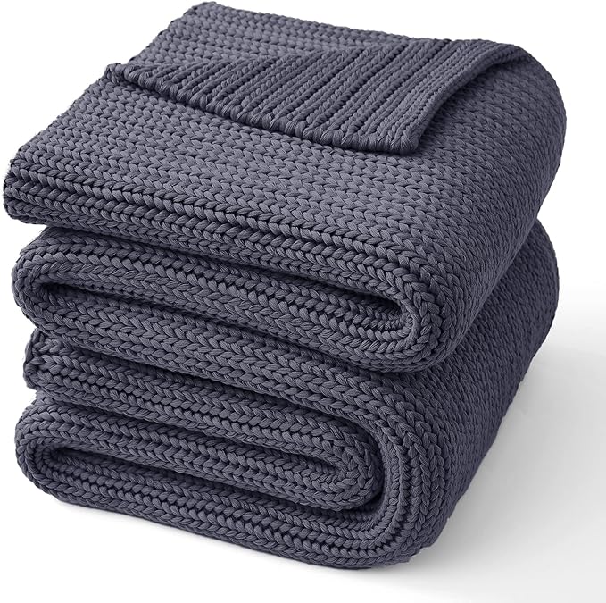 Guohaoi Knitted Weighted Blanket for Adults (Dark Grey 48"x72" 12lbs) No Beads Cooling Throw Blanket for Hot Sleepers, Home Decor Breathable Chunky Knit Heavy Blanket Use on Full Size Bed