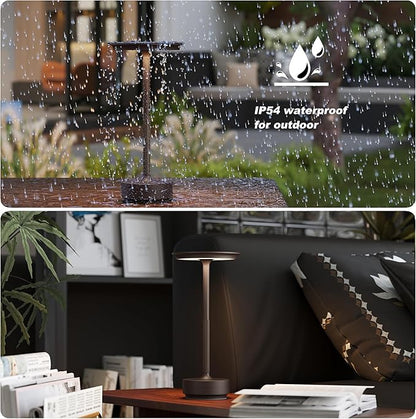 1 Pack Rechargeable Table Lamps Cordless, Portable 5000mAh Outdoor Table Light, 3 Color Stepless Dimming LED Table Lamp with Memory Function, for Home/Dinner/Patio/Restaurant.(Brown)