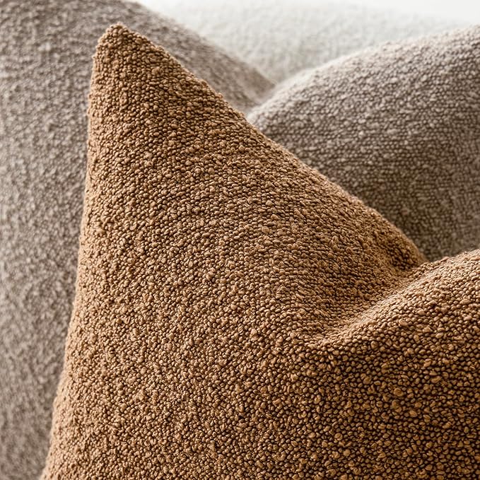 Foindtower Decorative Textured Boucle Throw Pillow Covers Accent Solid Pillow Cases Neutral Soft Cozy Couch Cushion Case for Chair Sofa Bedroom Living Room Home Decor 16x16 Inch,1PC,Tobacco