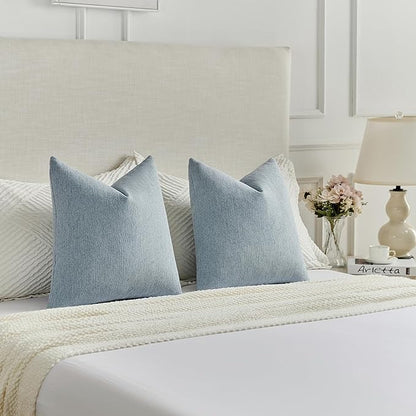 FUTEI Denim Blue Chenille Decorative Throw Pillow Covers 18x18 Inch Set of 2,Soft Cozy Faux Linen Textured Cushion Case,Farmhouse Home Decor for Couch Living Room