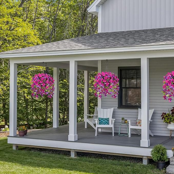 Fake Hibiscus Artificial Hanging Flowers Plants for Outdoors Spring Decoration, 2pcs Silk Hibiscus Vines Realistic UV Resistant Faux Flowers for Outside Planter Porch Patio Yard Wedding Party, Fuchsia