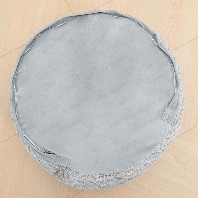 Pouf Ottoman Stuffed 20x20x12 Inches Floor Pouf Plush Fiber Ottoman Foot Rest Under Desk Foot Stool for Living Room Bedroom (Light Gray Pouf with Filler)
