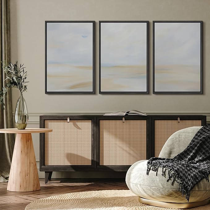 MUDECOR Framed Wall Art Print Set Minimalist Coastal Horizon in Soft Blue and Sand Colors Illustrations Modern Art Boho Decorative Chic for Living Room, Bedroom, Office - 24"x36"x3 Black