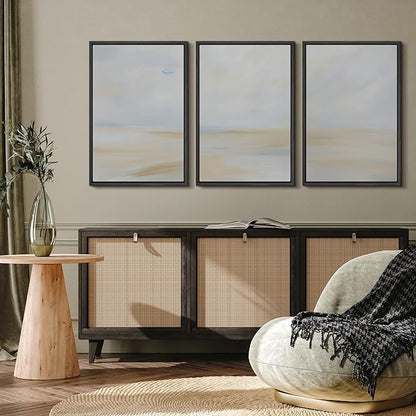 MUDECOR Framed Wall Art Print Set Minimalist Coastal Horizon in Soft Blue and Sand Colors Illustrations Modern Art Boho Decorative Chic for Living Room, Bedroom, Office - 16"x24"x3 Black