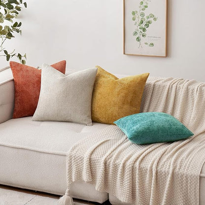 MIULEE Pack of 2 Couch Throw Pillow Covers 20x20 Inch Aqua Green Modern Boho Accent Decorative Pillow Covers Soft Chenille Farmhouse Cushion Covers for Home Decor Bed Sofa Living Room