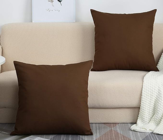 TangDepot Cotton Solid Throw Pillow Covers, 12" x 12" , Coffee, 1 Count (Pack of 1)