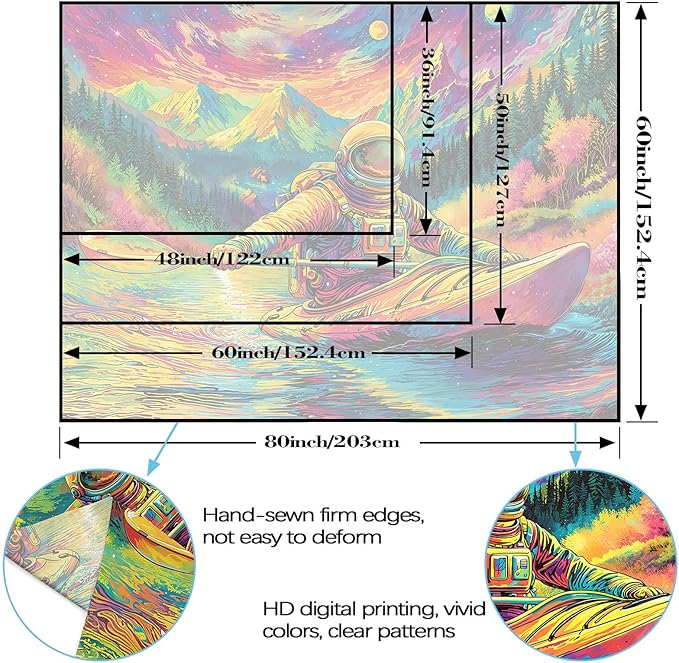 Blacklight Astronaut Tapestry Wall Hanging Space Galaxy Travel Funny Kayaking Tapestries for Bedroom Colorful Aesthetic Cool Wall Art for Guys Gamer Room Dorm Living Room (boating, 60''×44'')