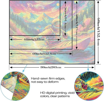 Blacklight Astronaut Tapestry Wall Hanging Space Galaxy Travel Funny Kayaking Tapestries for Bedroom Colorful Aesthetic Cool Wall Art for Guys Gamer Room Dorm Living Room (boating, 80''×60'')