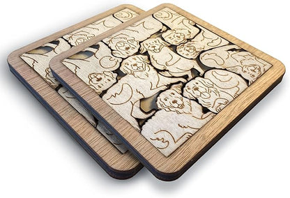 Set 02 Golden Retriever Wooden Coaster Set - Beautifully Carved Dog Breed Drink Coasters for Dog Lovers, Home Decor, and Table Protection