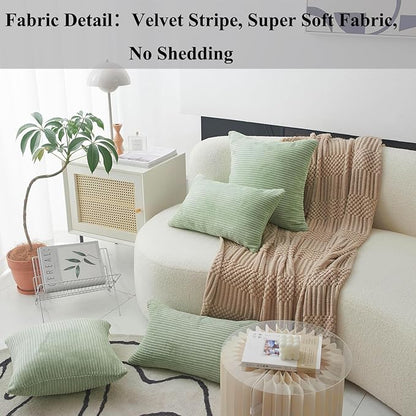 Home Brilliant Green Couch Spring Pillow Covers Super Soft Striped Corduroy Set of 2 Decorative Toss Pillow Cases for Bedding Living Room Decor, 55cm, 22 x 22 Inch, Sage Green