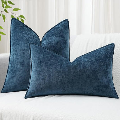 decorUhome Spring Couch Euro Sham Throw Pillow Covers 22x22 Set of 2, Decorative Soft Velvet Neutral Chenille Pillow Covers with Elegant Design for Sofa Bed Living Room Home Decor, Poseidon