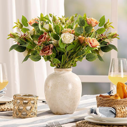 Ceramic Rustic Vase, White Vintage Flower Decorative Vase Chinoiserie Decor Rustic Farmhouse Retro Floral Vases for Table Bookshelf Mantel Kitchen Living Room Office - 7.8inch White