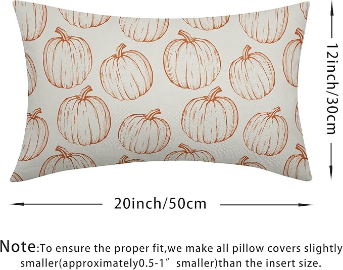 Fall Pillow Covers 12x20 Set of 2 Decorations Orange Pumpkin Throw Pillow Covers Decorative Thanksgiving Pillow Case Farmhouse Rustic Pillowcases Vintage Cozy Soft Autumn for Sofa Bed Home Decor