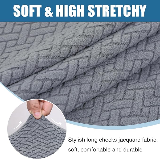 Smiry Waterproof Couch Cushion Covers, Stretch Jacquard Thick Sofa Cushion Covers, Washable Seat Slipcover Elastic Furniture Protector for Pets, Kid (Large, Light Grey)