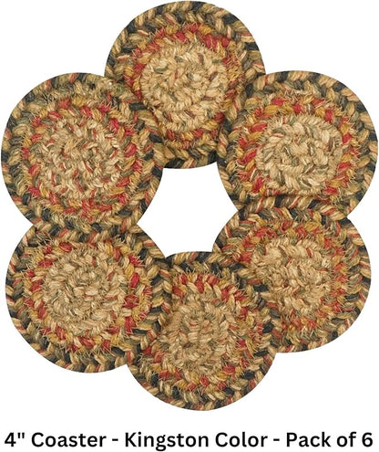 Homespice Kingston Jute Braided Coasters 4", Warm Country Decor, Set of 6, Multicolor - Durable, Absorbs Moisture, Easy to Clean and Protects Furniture