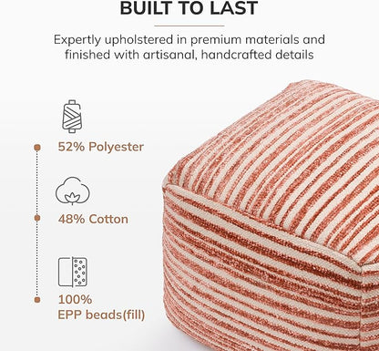 Anji Mountain 100% Handmade & Handcrafted Comfortable Home Décor Pouf Ottoman Footrest for Living Room, Bedroom, Nursery, Kidsroom, Patio Furniture - (22" x 22" x 16" - Red)