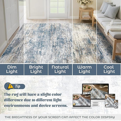 5x7 Area Rugs for Living Room, Washable Modern Abstract Large Area Rug Neutral Soft Non Slip Kids Rug Stain Resistant Indoor Carpet for Bedroom Nursery Dining Room Home Office(BlueWhite, 5'x7')