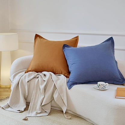 Simple&Opulence Linen Euro Sham Covers Set of 2, 26x26 Decorative Cotton Flax Blend Throw Pillow Cover Farmhouse Pillow Shams for Chair Couch Sofa Bedroom Living Room Home Decor,Rust