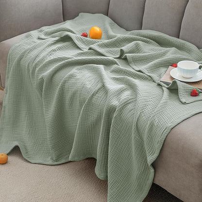 PHF 100% Cotton Muslin Blanket King Size 108"x90", 4-Layer Lightweight Gauze Throw, Breathable Cloud-Soft Minimalist Blanket for Bed, Couch, Camping & Baby, Sage Green, Ideal Gift