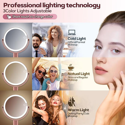 Makeup Mirror with Lights, 30X Magnifying & Height Adjustable, Lighted Magnifying Mirror with 3 Light Modes & Stepless Dimming, Vanity Mirrors for Bathroom, Birthday Gift for Women, Rosegold