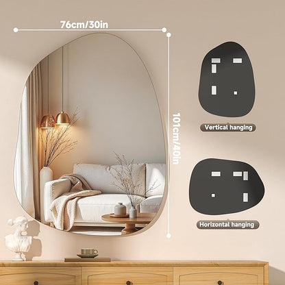 Hasipu Irregular Wall Mirror - 40"x30" Asymmetrical Frameless Mirror, Modern Decorative Mirrors for Living Room, Entryway, Hallway, Bathroom, Bedroom,Wall Mounted Home Decor