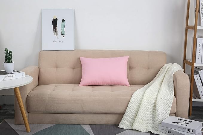 TangDepot Handmade Decorative Solid 100% Cotton Canvas Throw Pillow Covers/Pillow Shams, (12"x18", Salmon Pink)