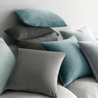 MIULEE 24x24 Inch Euro Sham Velvet Pillow Covers, Set of 2 Large Square Decorative Pillows -Grey Super Soft for King Bed, Sofa, Couch, Accent Chairs with Hidden Zipper