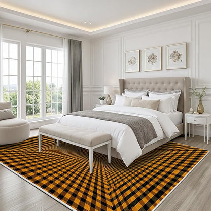3D Rugs Optical Illusion - Plaid Rug 2x3, Geometric Stripes Soft Neutral Indoor Floor Mats Carpet, Non-Slip Stain Resistant Modern Orange Rug for Bedroom, Living Room Rugs