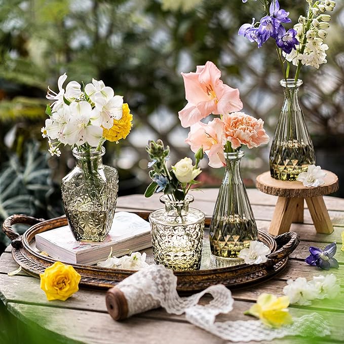20 Pcs Glass Bud Vase Set Vintage Small Vases for Flowers in Bulk Cute Glass for Centerpieces Rustic Decorative for Wedding Table Home Christmas Decoration (Green)