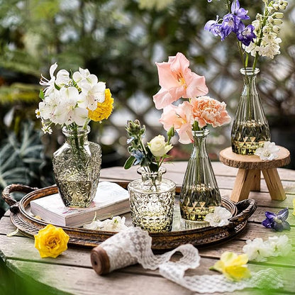 20 Pcs Glass Bud Vase Set Vintage Small Vases for Flowers in Bulk Cute Glass for Centerpieces Rustic Decorative for Wedding Table Home Christmas Decoration (Green)