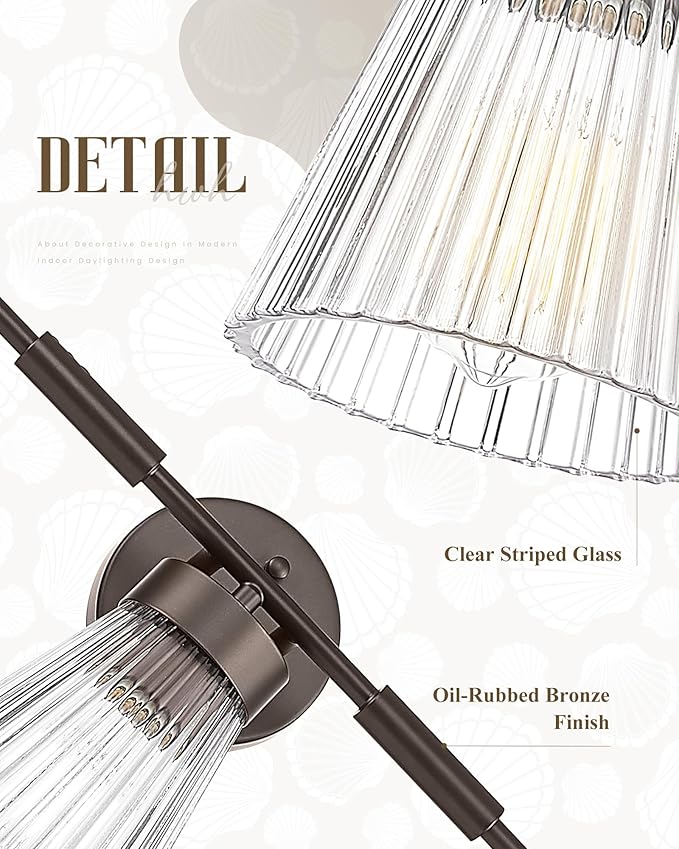 5-Light Bathroom Vanity Light, HWH Farmhouse Vanity Lights for Bathroom Vanity Lamp Oil Rubbed Bronze, Vanity Sconce with Clear Striped Glass, 5HZG97B-5W ORB