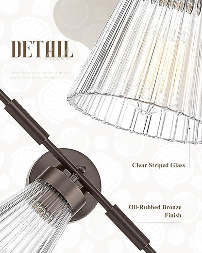 5-Light Bathroom Vanity Light, HWH Farmhouse Vanity Lights for Bathroom Vanity Lamp Oil Rubbed Bronze, Vanity Sconce with Clear Striped Glass, 5HZG97B-5W ORB