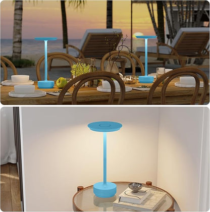 1 Pack Rechargeable Cordless Table Lamps, Portable 5000mAh Outdoor Table Light, 3 Color Stepless Dimming LED Table Lamp with Memory Function, for Home/Dinner/Patio/Restaurant.(Blue)