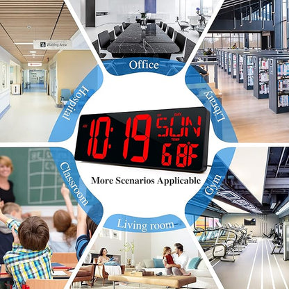CYMHCHL 17.2" Large Digital Wall Clock Bluetooth Auto Time Sync Digital Clock Large Display Auto-Dimming/DST Led Wall Clock with Date Week Big Timer for Living Room Classroom Garage Gym Decor