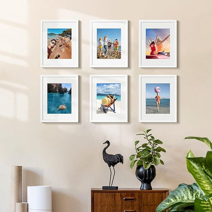 upsimples 11x14 Picture Frame Set of 5, Display Pictures 8x10 with Mat or 11x14 Without Mat, Wall Gallery Photo Frames, White