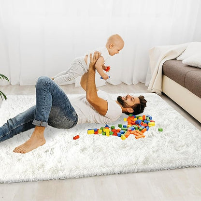 Ultra Fluffy Rug for Living Room Bedroom, 5x7 Fuzzy Large Area Rug for Living Room, Plush Soft Shag Carpet for Girl Boy Kids, Non Slip Rug Modern Indoor Home Decor Aesthetic, Cream White