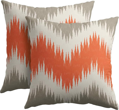 Fall Orange Grey Pillow Covers 16x16 Set of 2 Abstract Chevron Striped Vitage Decorative Throw Pillows Outdoor Linen Rustic Farmhouse Pillowcase with Zipper Cushion Cover Decor for Home Sofa Couch Bed
