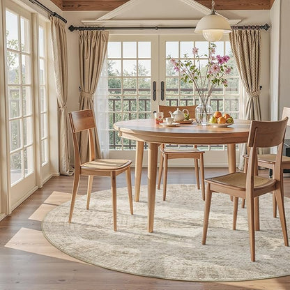 5x5 Beige Round Rug 5ft Living Room Circle Rug Vintage Round Area Rug Non Slip Indoor Carpet for Entryway Dining Room Bedroom