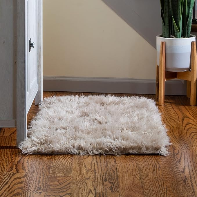 Super Area Rugs Ultra Soft & Fluffy Faux Sheepskin Rug, Light Brown 2 x 3 Feet Carpet for Bedroom Living Room