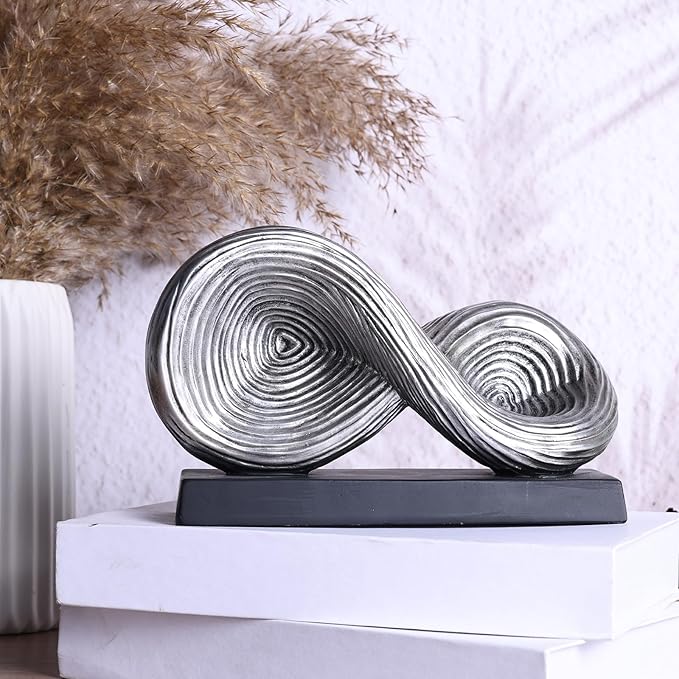 5.5‘’ Infinity Knot Sculpture - Abstract Decorative Object, Modern Infinity Loop Symbol for Home Decor, Knick Knacks for Shelves, Living Room Table, TV Stand, Geometric Coffee Table Statues(Silver)