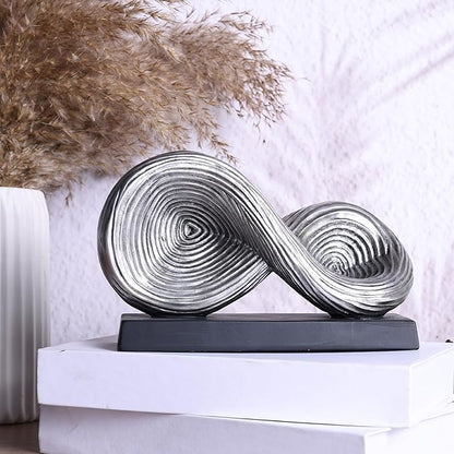5.5‘’ Infinity Knot Sculpture - Abstract Decorative Object, Modern Infinity Loop Symbol for Home Decor, Knick Knacks for Shelves, Living Room Table, TV Stand, Geometric Coffee Table Statues(Silver)