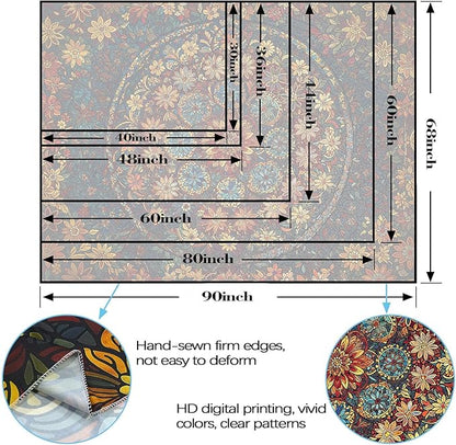 Fowocu Boho Floral Mandala Tapestry Wall Hanging Vintage Bohemian Flower Medallion Tapestry Aesthetic Orange Stained Glass Hippie Small Tapestries for Bedroom Living Room Dorm Decor 48 x 36 Inch