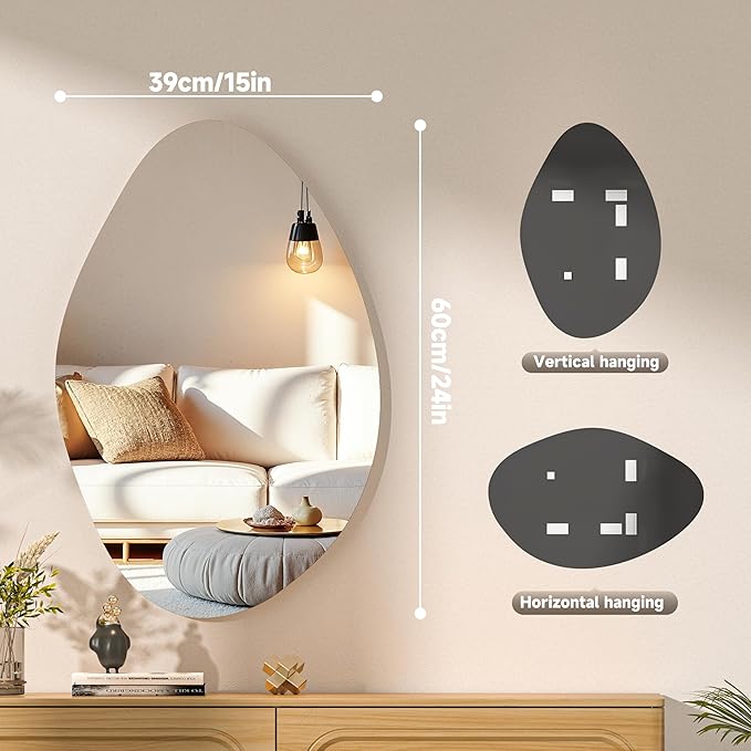 Hasipu Irregular Wall Mirror - 24"x15" Asymmetrical Frameless Mirror, Modern Decorative Mirrors for Living Room, Entryway, Hallway, Bathroom, Bedroom,Wall Mounted Home Decor