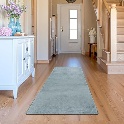 jinchan Solid Plush Runner Rug 2x5 Performance Shaggy Washable Hallway Rug Soft Modern Faux Wool Cozy Non Slip Carpet for Bedroom Laundry Room Living Room Kids Nursery Slate Blue