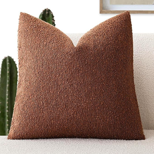 Foindtower Decorative Textured Boucle Throw Pillow Covers Accent Solid Pillow Cases Neutral Soft Cozy Couch Cushion Case for Chair Sofa Bedroom Living Room Home Decor 22x22 Inch,1PC,Red Taupe