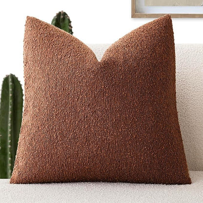 Foindtower Decorative Textured Boucle Throw Pillow Covers Accent Solid Pillow Cases Neutral Soft Cozy Couch Cushion Case for Chair Sofa Bedroom Living Room Home Decor 16x16 Inch,1PC,Red Taupe